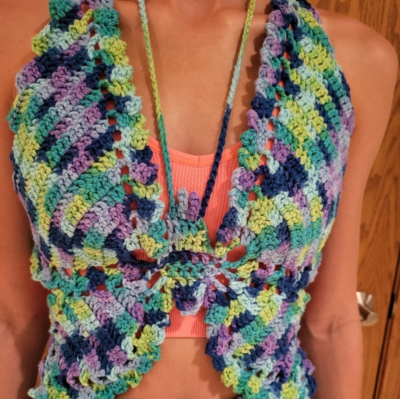 Butterfly top, hand crafted crochet, blue, green, purple NWOT - Picture 14 of 16